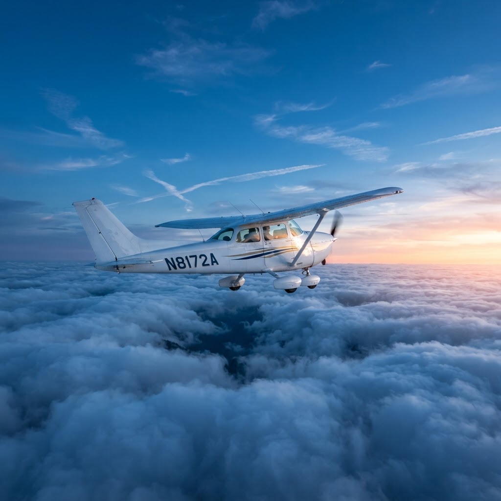 Cessna 172 wing through clouds