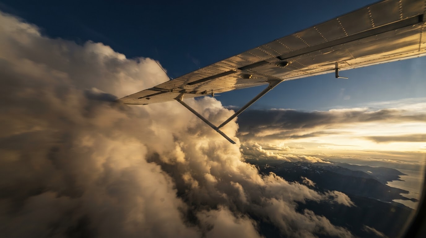 Cessna 172 wing through clouds