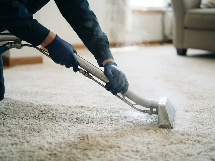 Optus COAP technician operating a truck-mount carpet cleaning wand