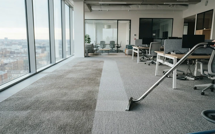Commercial office carpet being professionally cleaned in Calgary