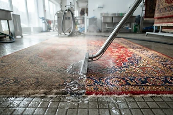 Colourful wool area rug being professionally cleaned in Calgary