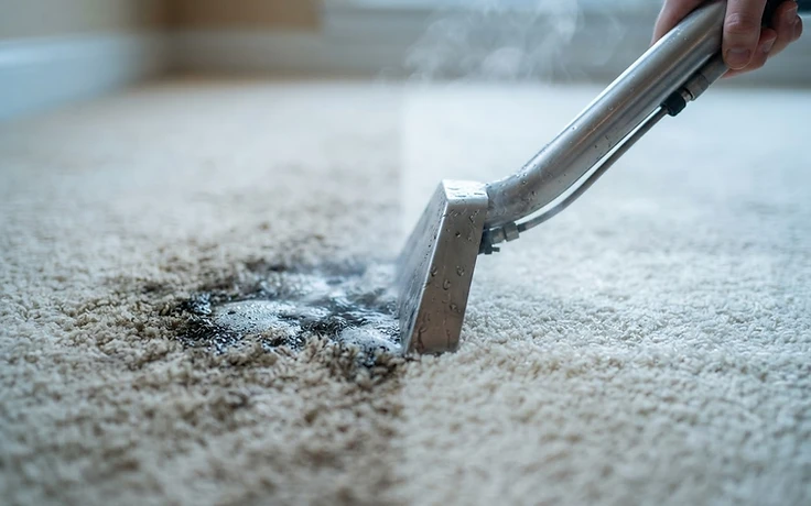 Carpet pet stain being extracted with a professional wand in Calgary