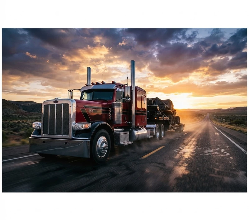 MIT Logistics truck on the open highway at golden hour
