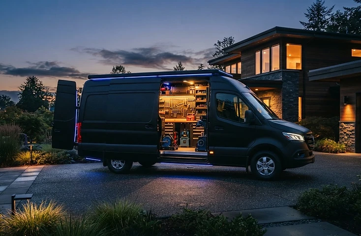 D&R mobile service van at dusk