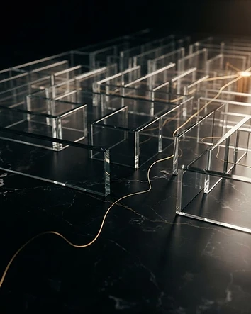 Glass labyrinth on dark marble