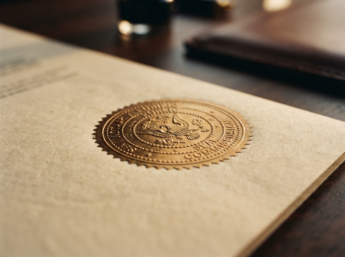 Embossed seal on legal paper