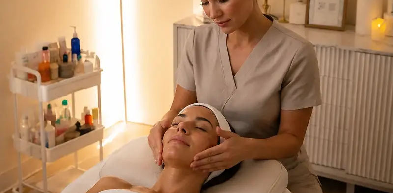 Editorial depiction of a client receiving Serenity's anti-aging facial