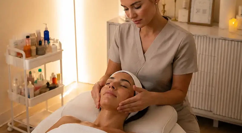 Editorial depiction of a client receiving Serenity's anti-aging facial