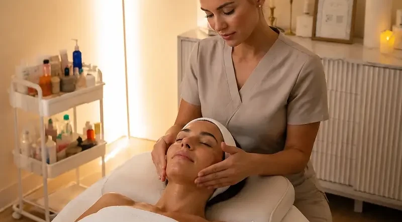 Editorial depiction of a client receiving Pure Luminosity's anti-aging facial