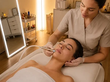 Editorial depiction of a client receiving microdermabrasion