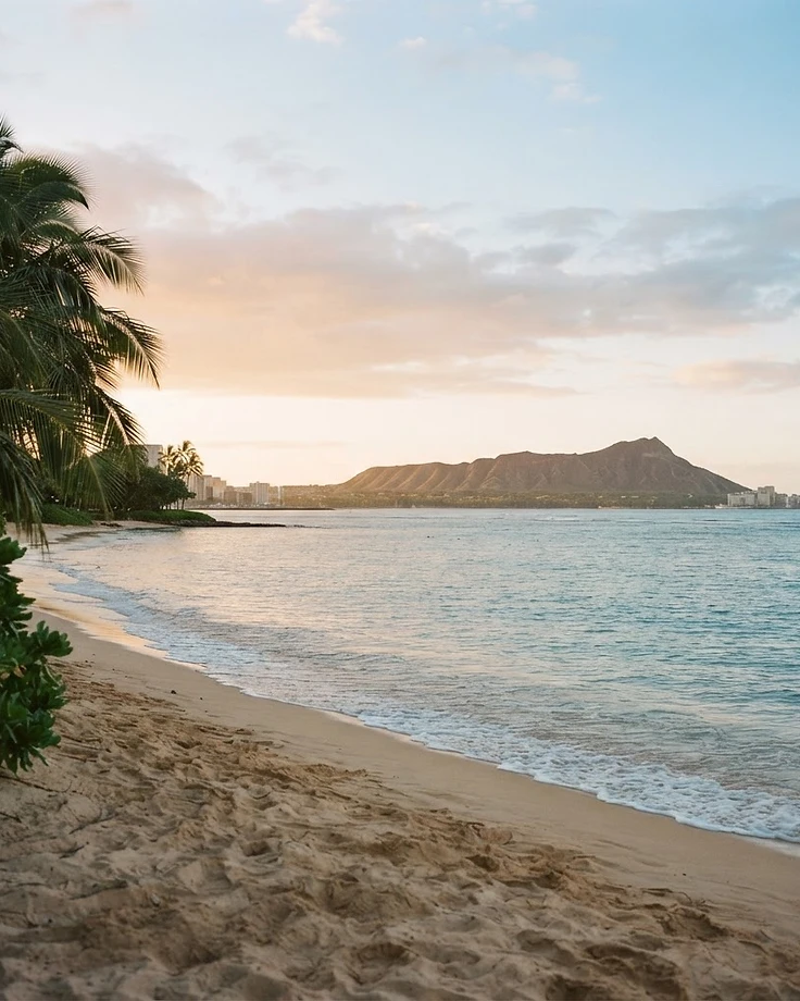 Oahu coastline near Honolulu at golden hour