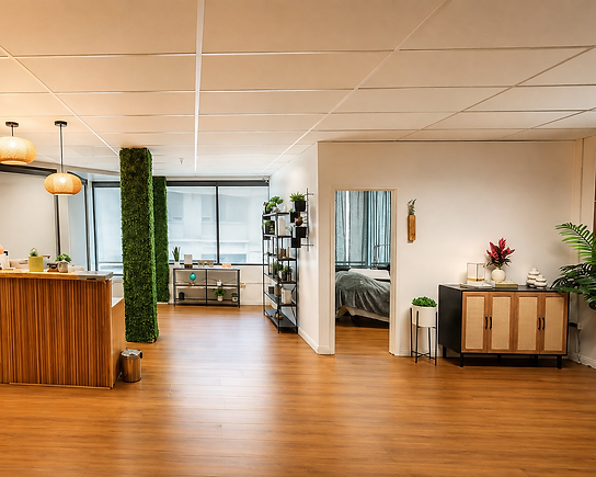 Front desk and treatment room view at Pure Luminosity Spa