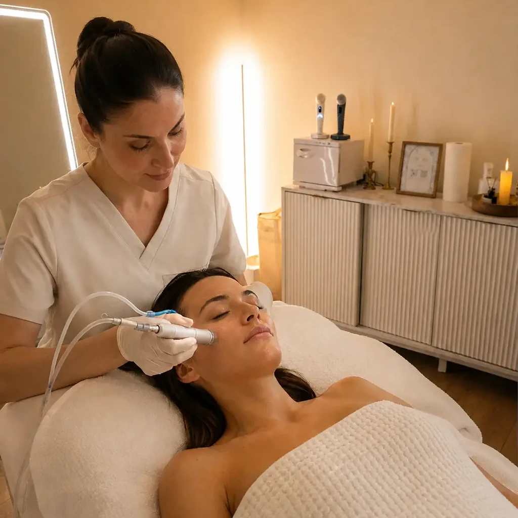Editorial depiction of a client receiving a hydradermabrasion facial