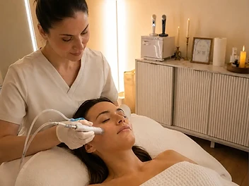 Editorial depiction of a client receiving a hydradermabrasion facial