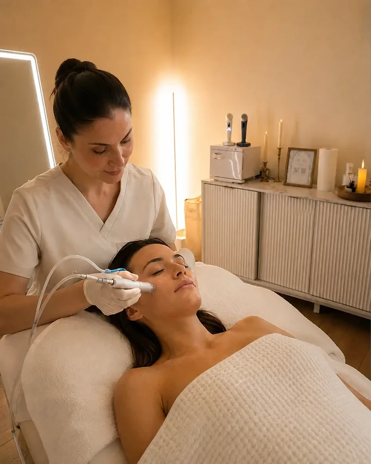 Editorial depiction of a client receiving a hydradermabrasion facial