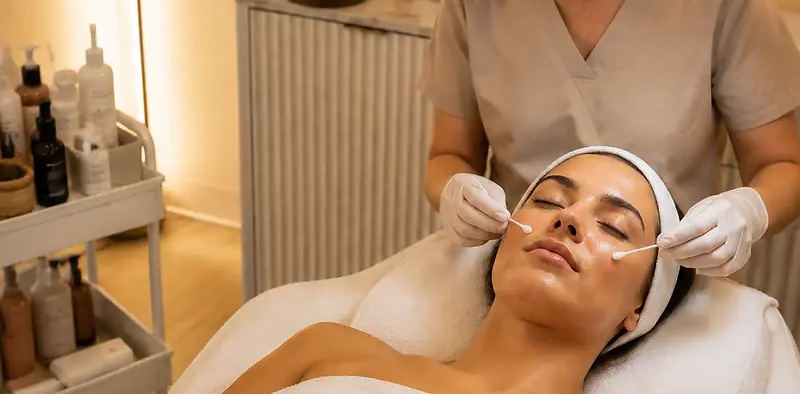 Editorial depiction of a clarifying acne facial at Serenity