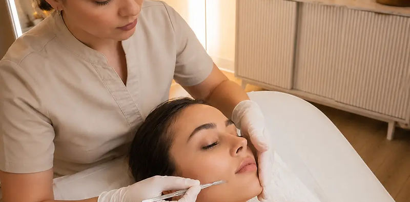 Editorial depiction of a professional dermaplaning treatment