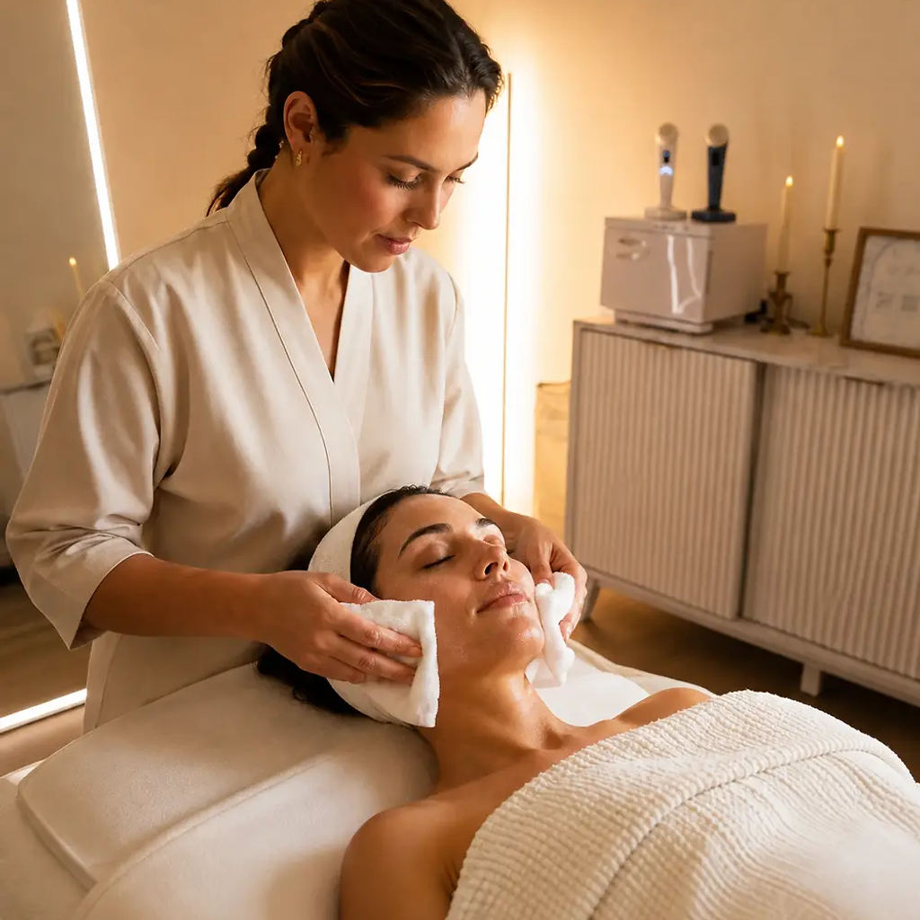 Editorial depiction of a client receiving Gaya's signature facial