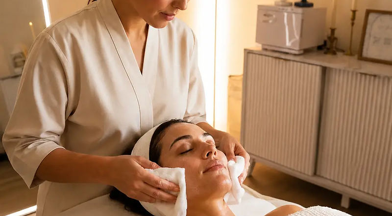 Editorial depiction of a client receiving Serenity's signature facial