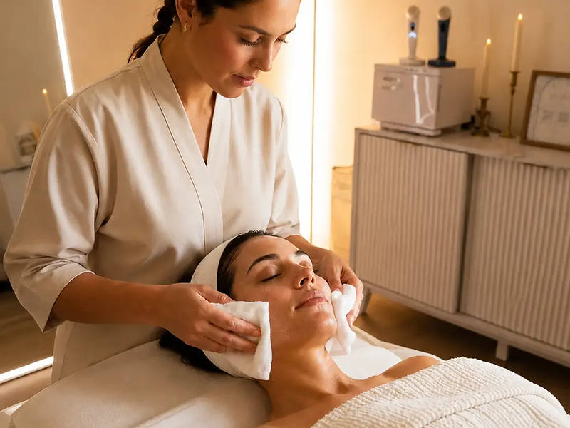 Editorial illustration of personalized facial care