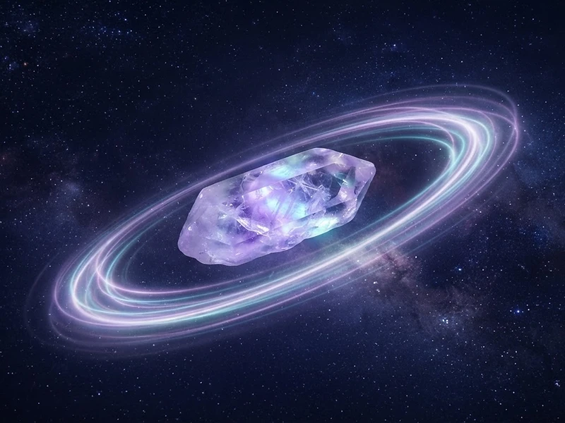 A luminous moonstone floating in the cosmic void