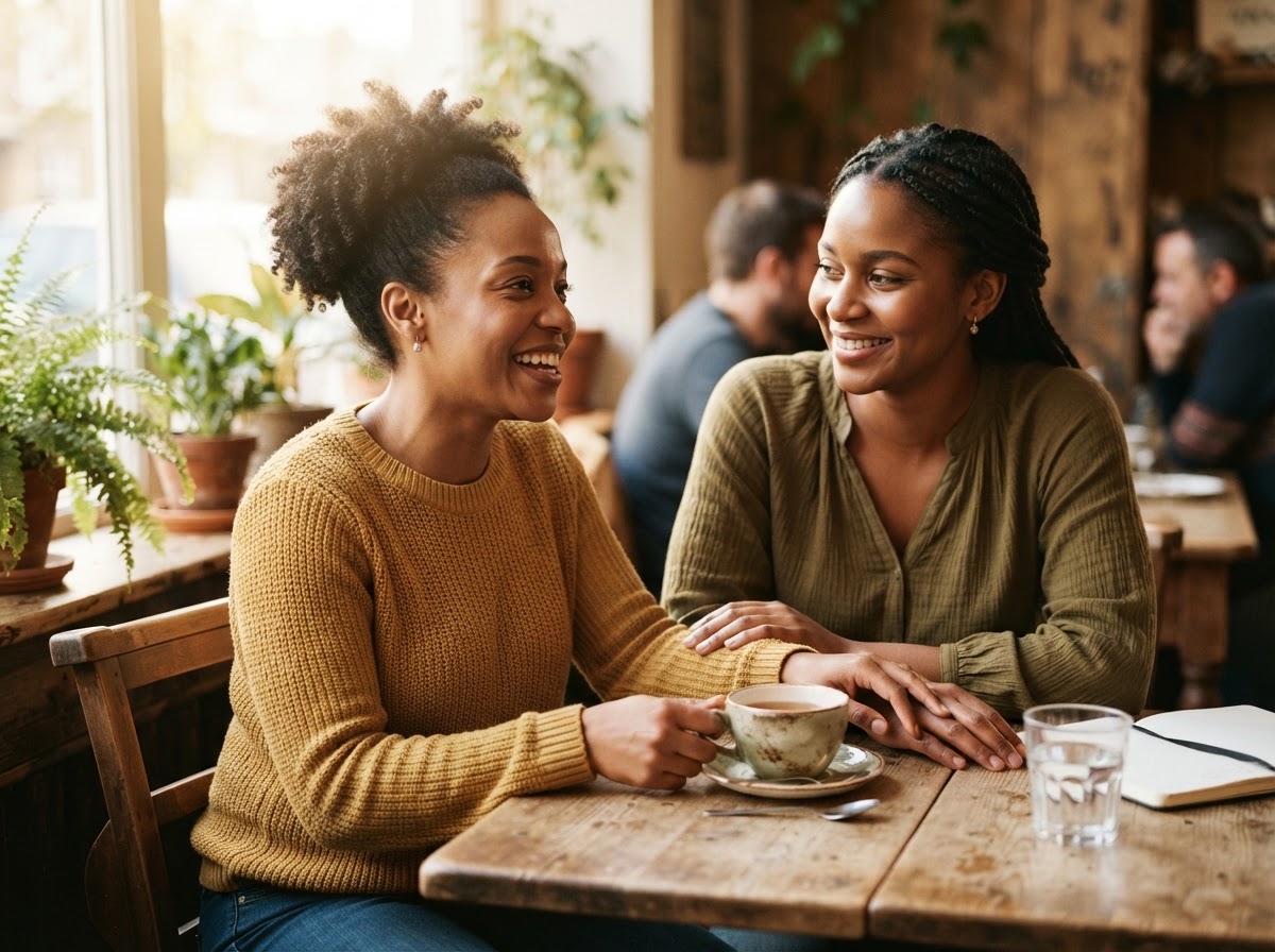 Two people in warm conversation