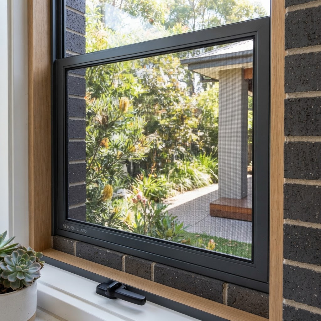 ScreenGuard™ 316 marine-grade stainless steel security window screen installed