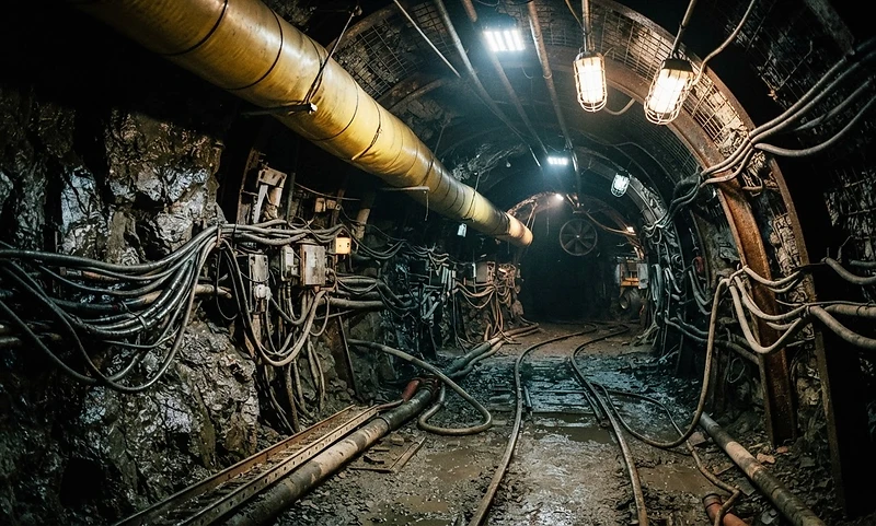 Underground mine tunnel with electrical cable runs