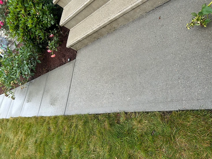 A clean concrete walkway and front steps after pressure washing
