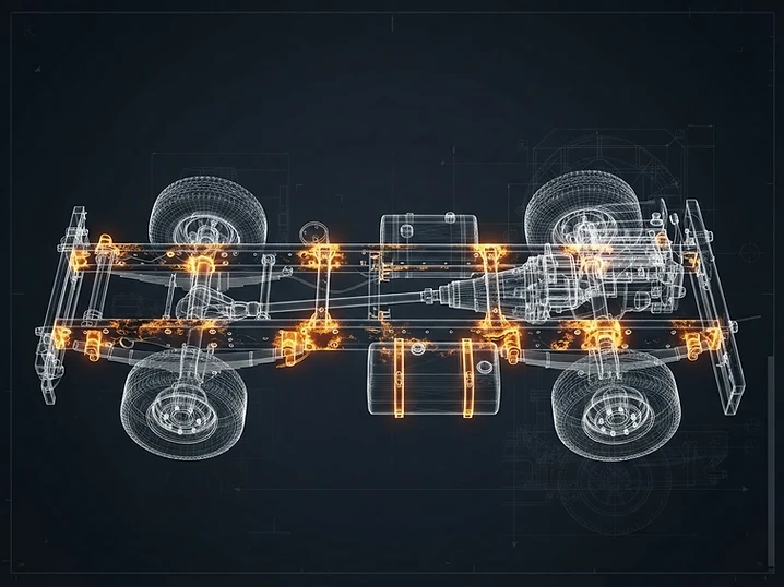 X-ray schematic of a vehicle frame showing corrosion danger zones