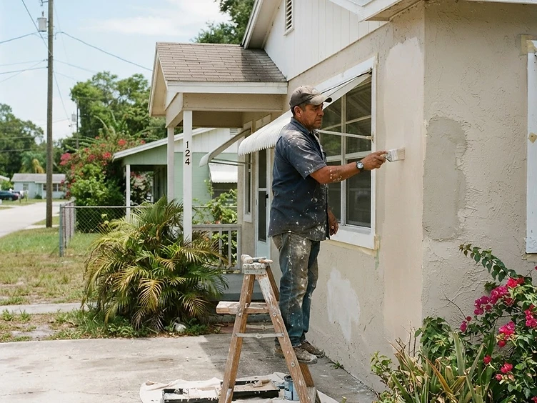 Exterior property improvement work on a residential home
