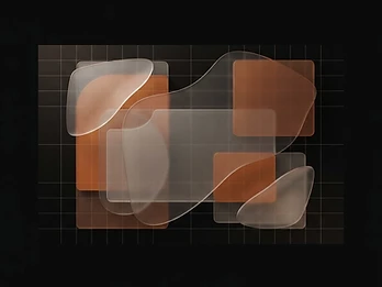 Interfaz digital con efecto Liquid Glass y distribución en Bento Grid