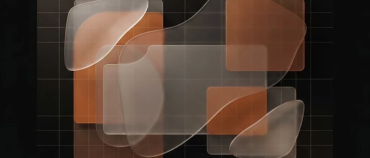 Interfaz digital con efecto Liquid Glass y distribución en Bento Grid