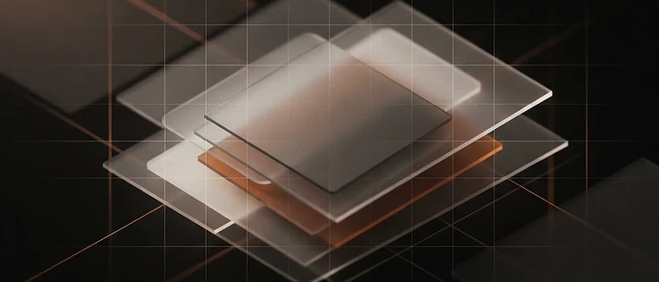 Interfaz web minimalista con tipografía única y bordes de baja opacidad, ejemplo de Barely-there UI