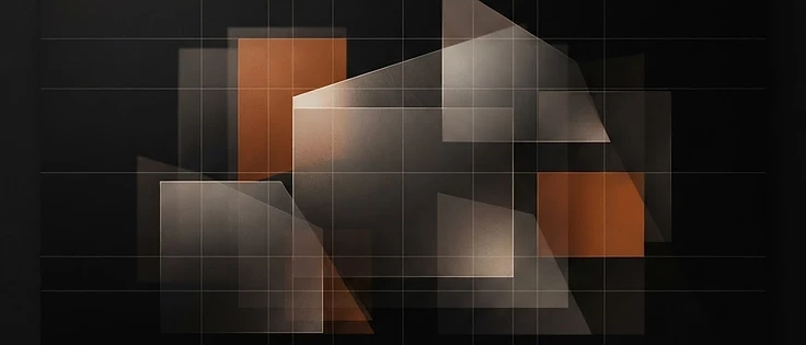 Interfaz digital con capas translúcidas, sombras intencionadas y elementos 3D que ilustran la materialidad digital en el diseño web de 2026