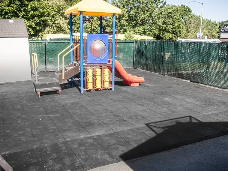 The Parkview play structure with its red slide