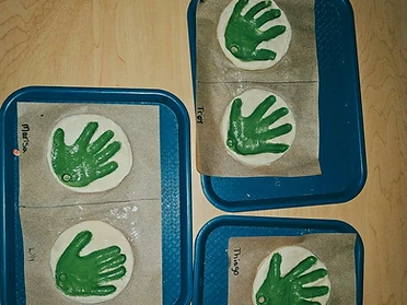 Handprint keepsakes in the making