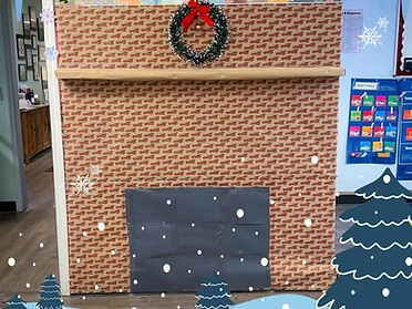Our cozy classroom fireplace