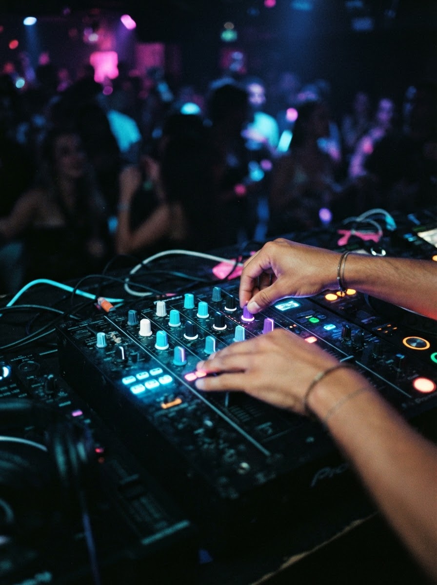 Behind the decks