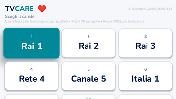 Schermata dell'app TV con griglia canali