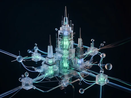 Abstract signal towers in frosted glass