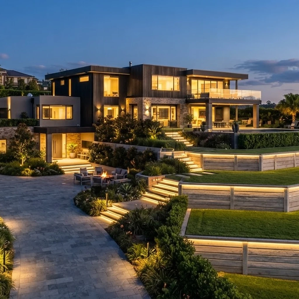 Luxury residential landscaping and retaining walls in Sydney's Hills District