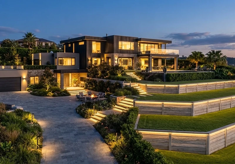 Luxury residential landscaping and retaining walls in Sydney's Hills District