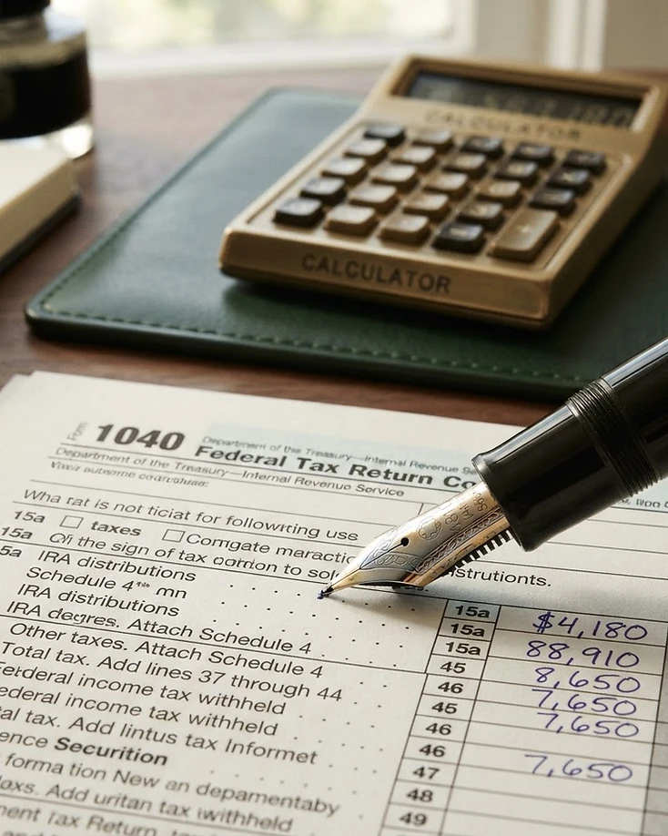 Fountain pen on a federal tax return
