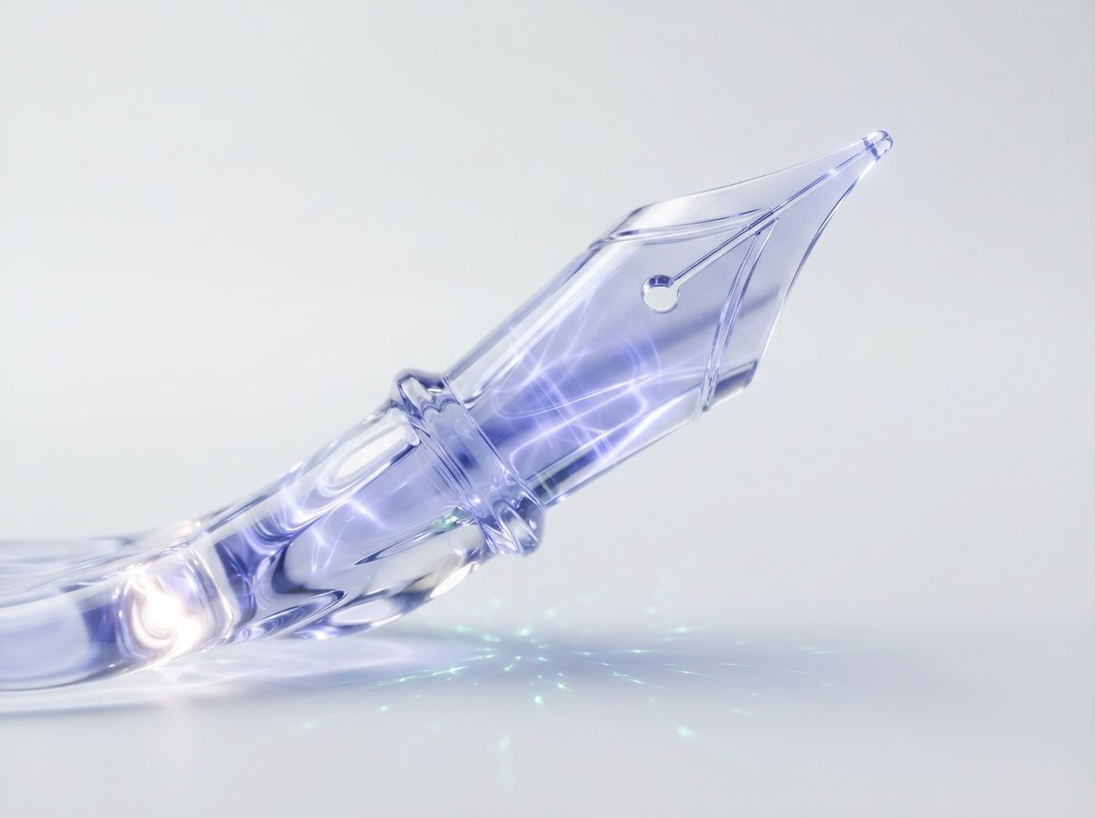 Liquid glass forming an elegant fountain pen nib