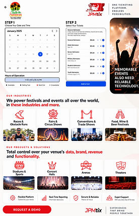 JPM Tix homepage, online ticketing solutions