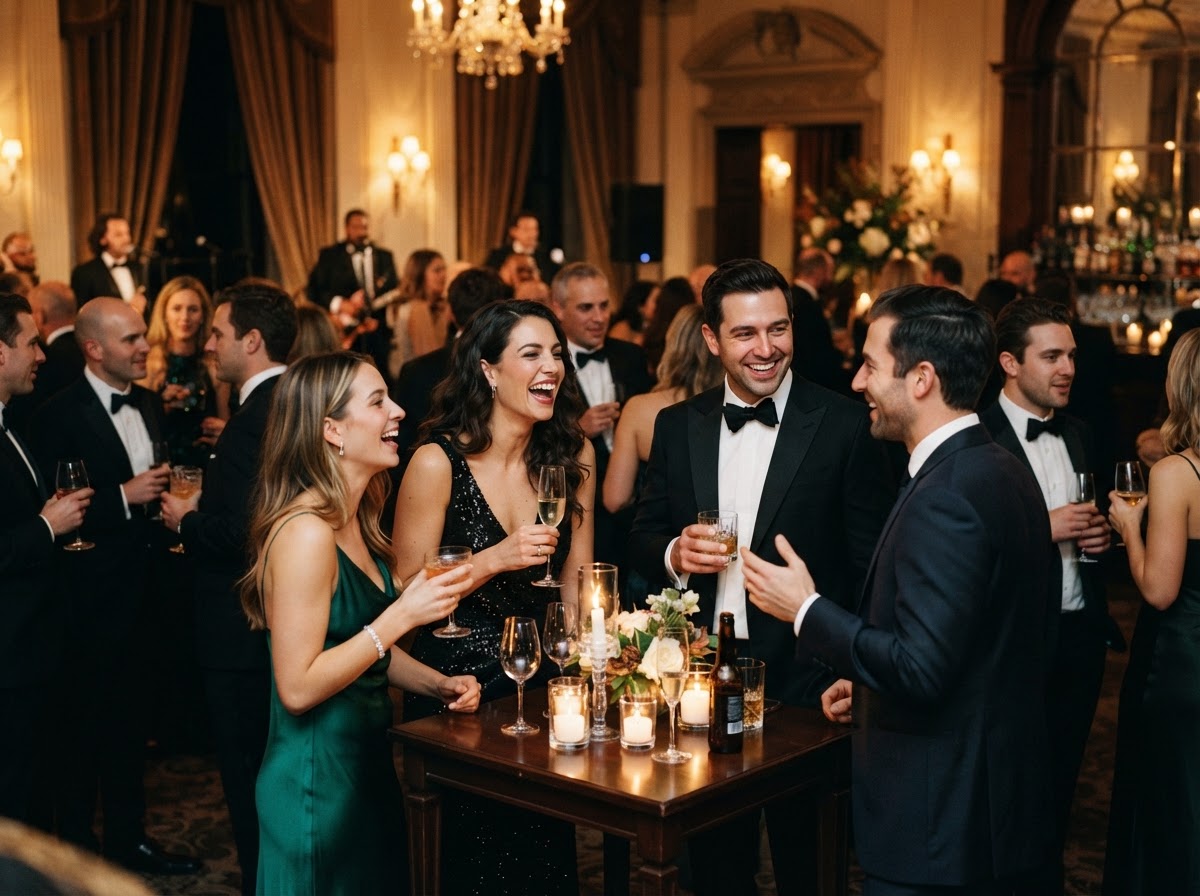 Guests at an elegant evening celebration