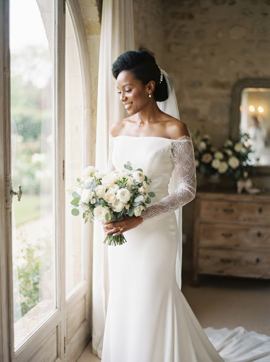 Elegant bridal portrait in soft window light