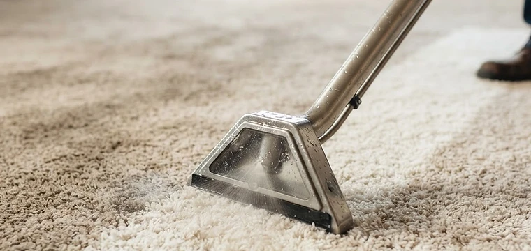 Professional carpet cleaning extractor wand cleaning a plush carpet