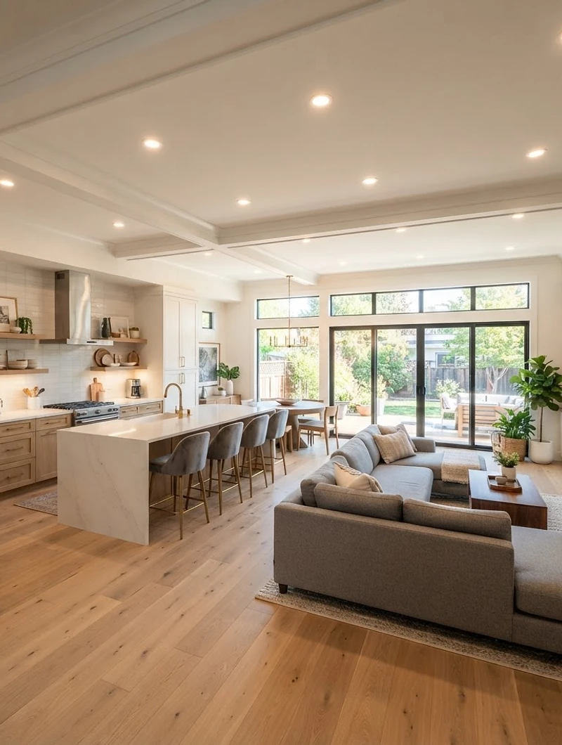 Raleigh home at dusk with living room and kitchen lights glowing through open windows